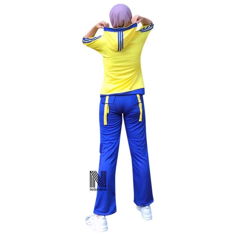 Baju senam doble bintang/ baju senam zumba aerobic/ setelan baju olahrraga wanita kuning biru "LWL.1