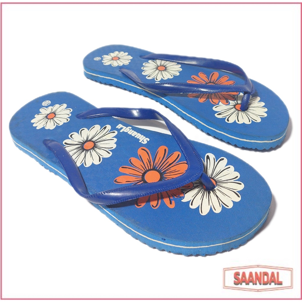 Sandal Jepit Anak ShuangLu Floral Wanita Perempuan Karet Tebal Ekonomis(BISA SATUAN COD)