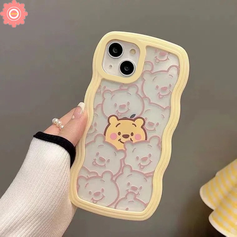 Compatible For iPhone 11 12 14 13 Pro Max 6 6s 8 7 Plus XR 14Plus X XS Max SE 2020 Cartoon Cute Winne the Pooh Transparent Wavy Edge Soft TPU Case