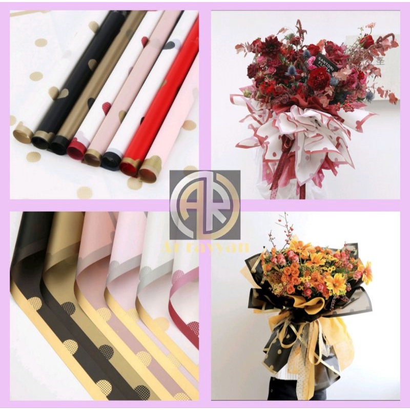 

(ecer) FLOWER WRAPPING POLKADOT LIST GOLD CELLOPHANE KERTAS BUKET BUNGA