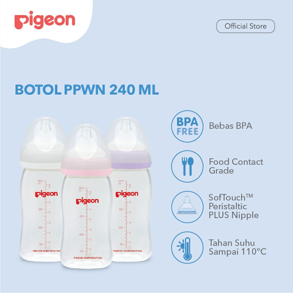 Pigeon Botol Susu PP Wide Neck P-Plus - 160ml | 240ml ( Beli 2 Bonus 1 )