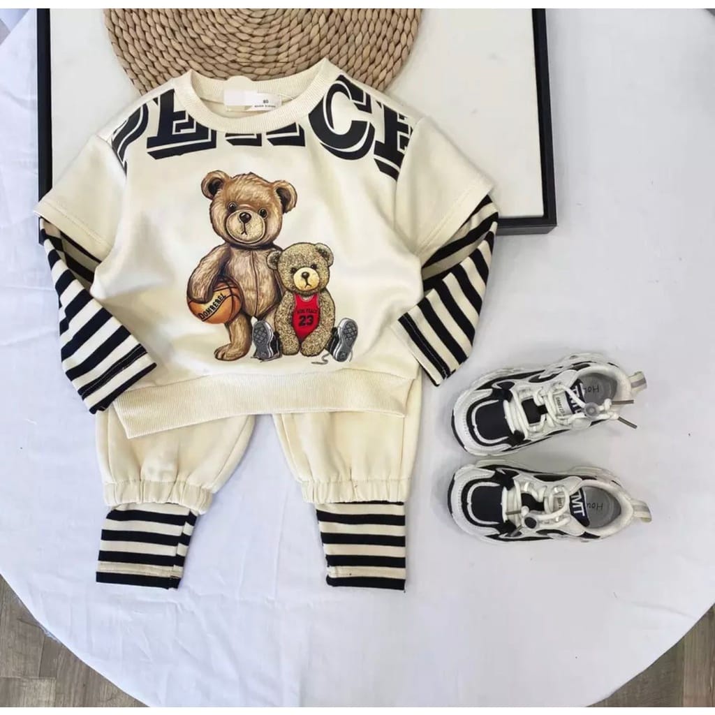 PROMO SETELAN SWEATER ANAK LAKI LAKI DAN PEREMPUAN 1-5 TAHUN MOTIF TWO BEAR TERBARU DAN TERLARIS MASA KINI