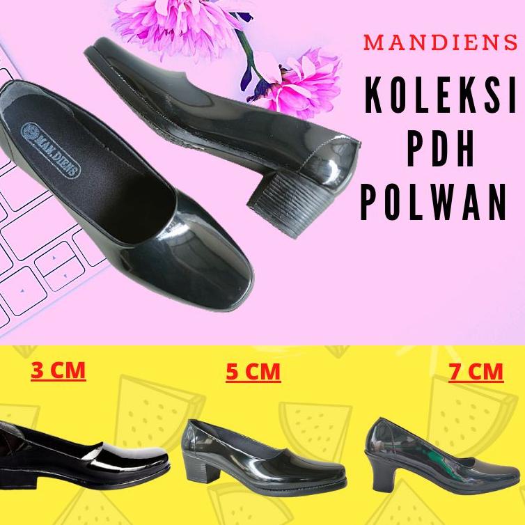 [R-98 ✪] Mandiens Sepatu Pantofel Wanita (Hak 3,5,7 CM) PDH POLWAN KOWAD BHAYANGKARI Persit PSH PSK - Sepatu Kerja Wanita Hitam Kilap Kekinian Berkualitas Terbaik Branded-banyak diminati