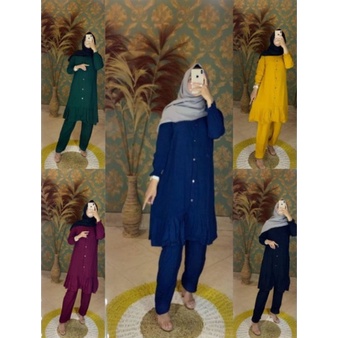 Setelan Wanita Tunik Celana Panjang One Set Rayon Fashion Muslim