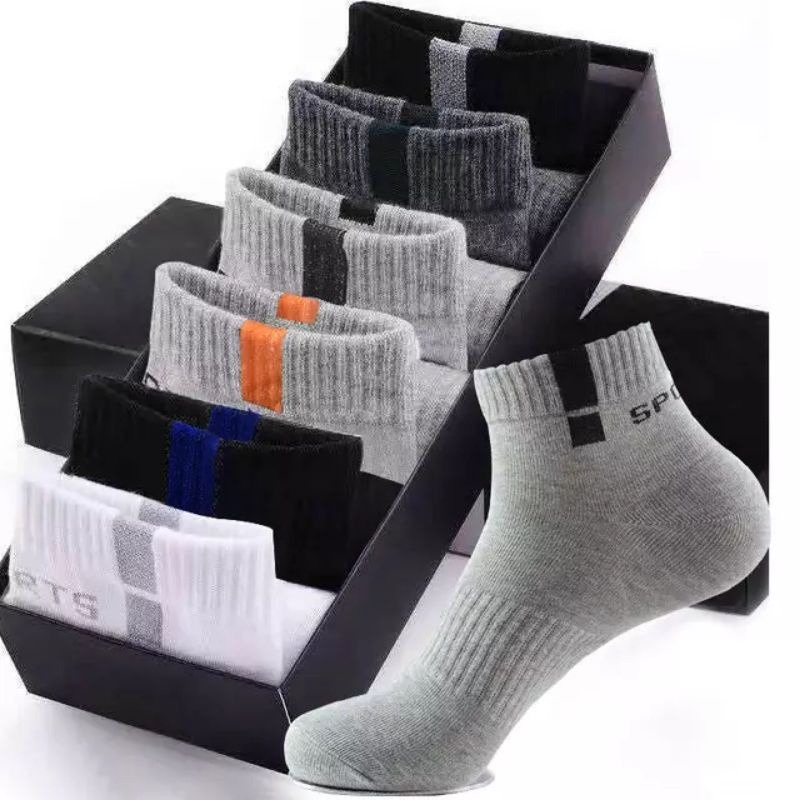 T&amp;Y Kaos Kaki Pendek Unisex 6610 Motif Sport Garis Kaos Kaki Olahraga Semata Kaki Pria Wanita Kekinian Import