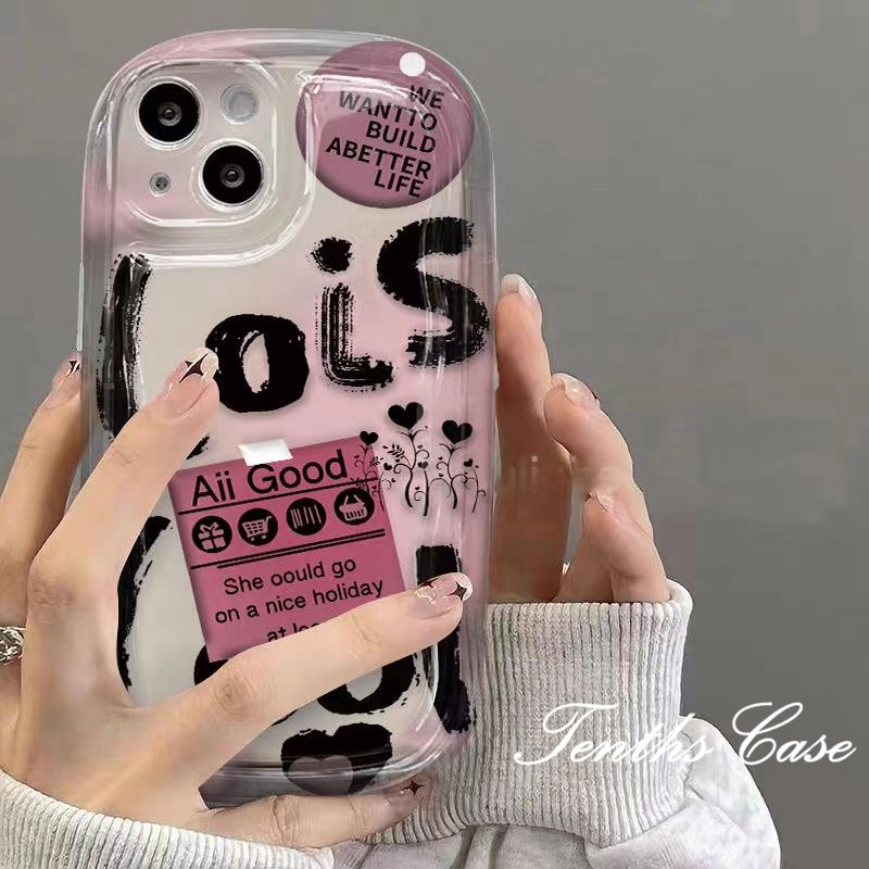 Kompatibel Untuk IPhone14 13 12 11 Pro Max8 7 6 6s Plus X Xr Xs Max SE 2020 Casing Ponsel Gaya Gadis Sederhana Motif Grafiti Huruf Sarung Pelindung Lembut