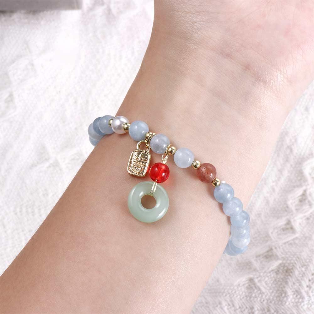 Needway   Gelang Manik Lucu Antik Gelang Adjustable Mutiara Emerald Bangles Gaya Etnik Rejeki Kucing Maneki Neko Kristal Perempuan Tangan Rantai