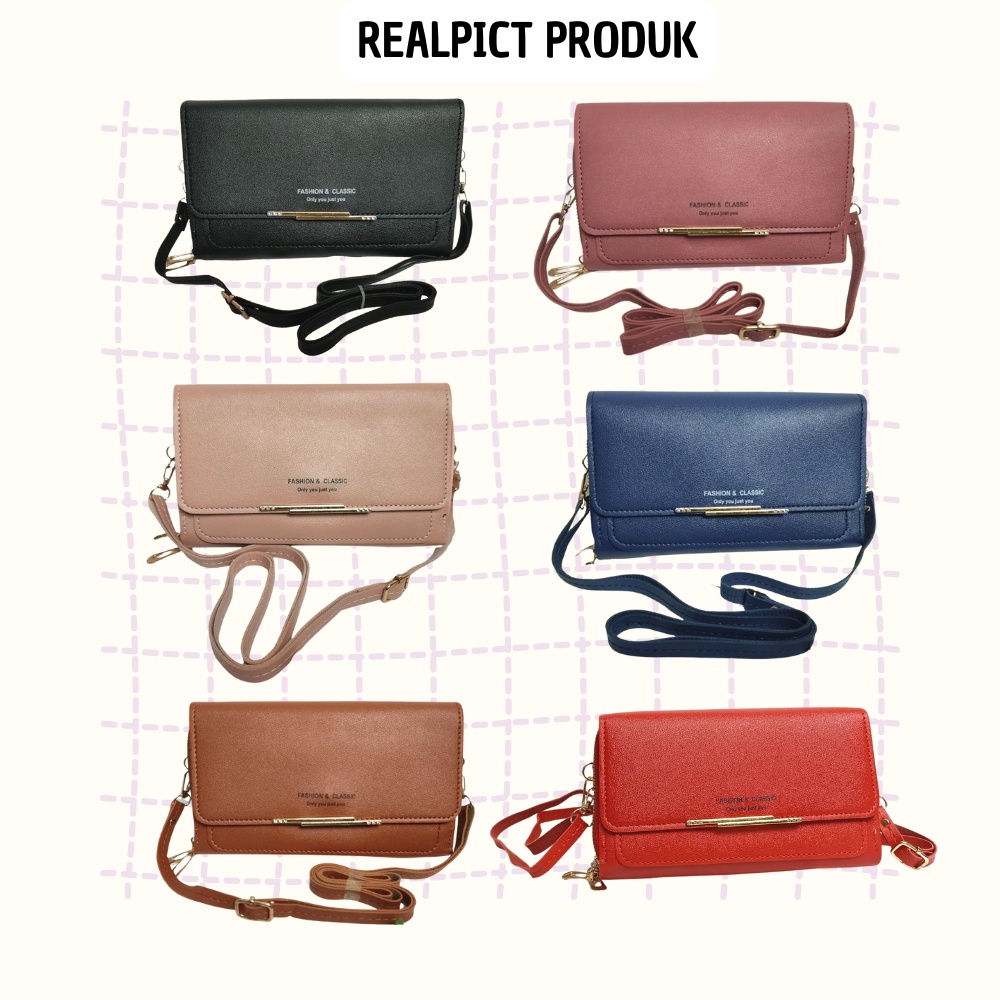 Dompet Panjang Wanita Zipper Multifungsi Fashion Style Kasual Tas Selempang Hp Cewek PU Satu7an D66