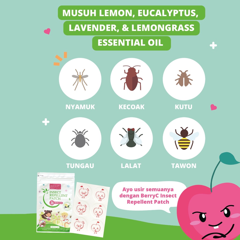 BerryC Bundle Pack Buh Bye Bugs Spray 30/100ml + Insect Repellent Patch Stiker Anti Nyamuk 12/84pc Pengusir Nyamuk Gigitan Serangga Anak Bayi Dewasa Ampuh Aman Organik Natural Impor Malaysia Kemenkes Kuat Awet Lucu Travel Mini Pocket Semprotan Semprot COD