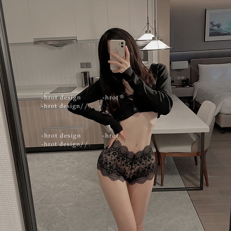 Celana dalam renda pinggang tinggi renda untuk wanita segitiga gadis mulus yang lembut dan ramah kul