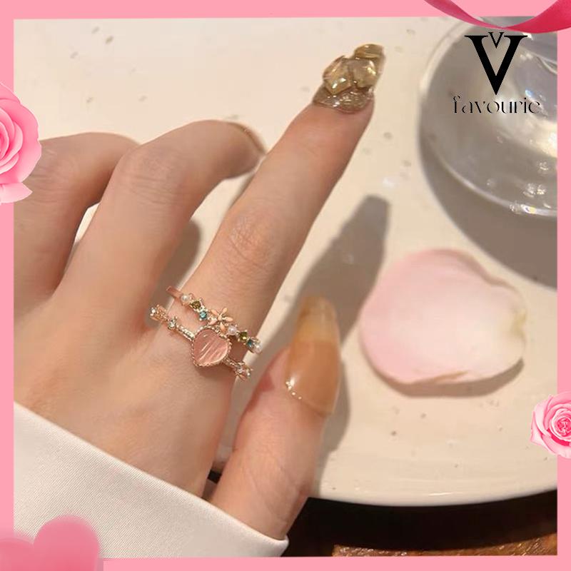 CODCincin Hati Pembukaan Dapat Disesuaikan  Cahaya Mewah Manis Cincin Wanita-FA