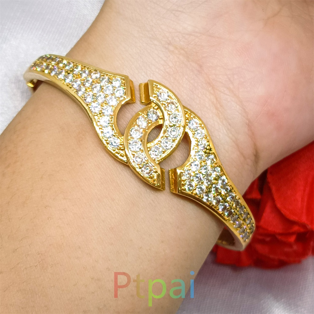 gelang tangan wanita Xuping berlapis emas dengan mata zicron Bracelet lapis emas