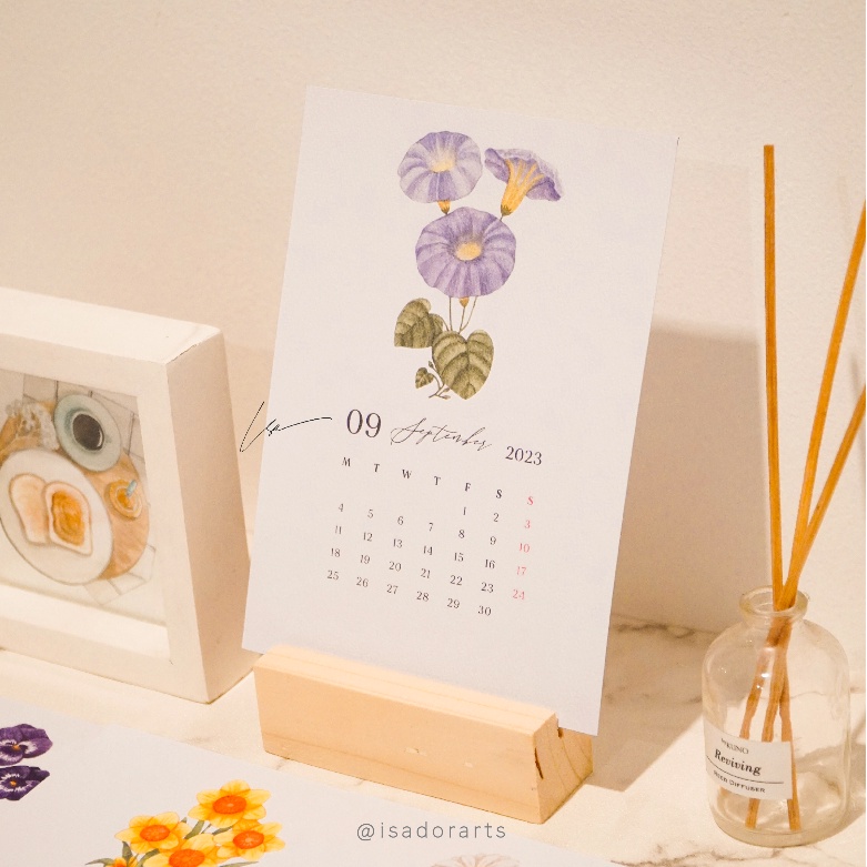 Desk Calendar Kalender Meja 2023 Mini Aesthetic Wooden Stand Floral Unik Cute