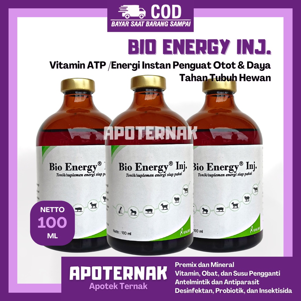 BIO ENERGY INJ 100 mL | Injeksi ATP Energi Instan Penguat Otot Stamina dan Daya Tahan Tubuh Hewan | Seperti Biodin Biosan Biotonik | KALBE