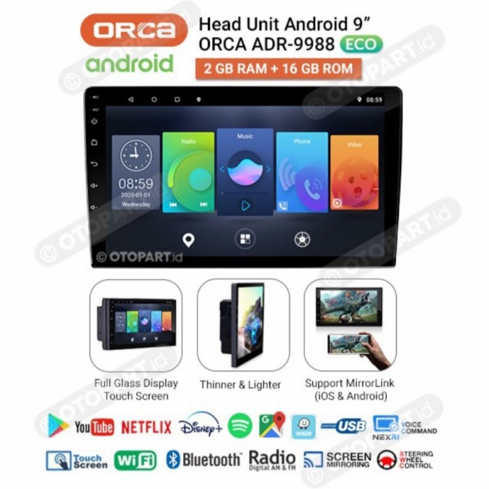 Headunit Android Orca 9" Inch Orca Eco Series Adr-9988 Ram 2/16