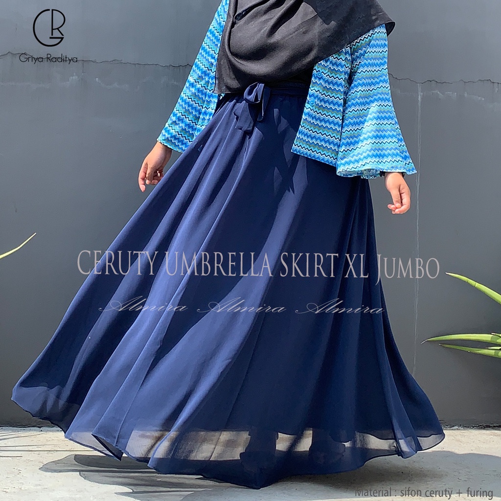 Rok Jumbo Panjang Big Size Sifon Chiffon Ceruty Ceruti Model Payung Lebar  Almira Umbrella Skirt Ukuran XL BB 80 Pinggang 90cm