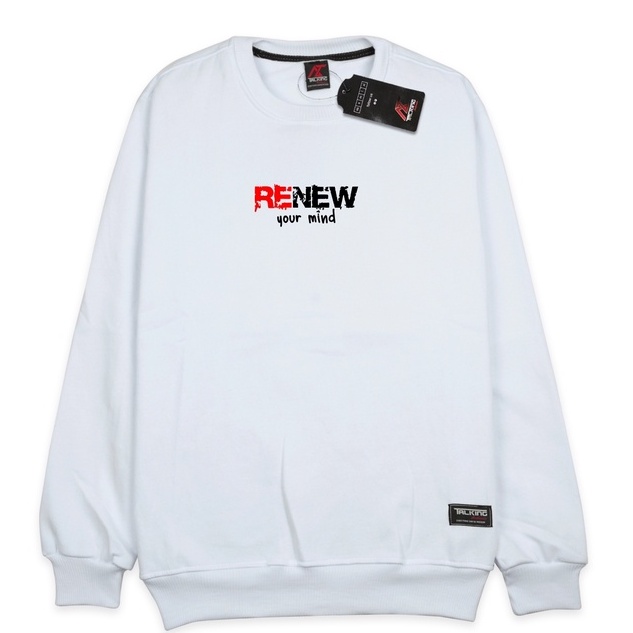 Crewneck Pria Distro Talking Authnetic Warna Putih RENEW YOUR MIND Sweater Cowok Bigsize