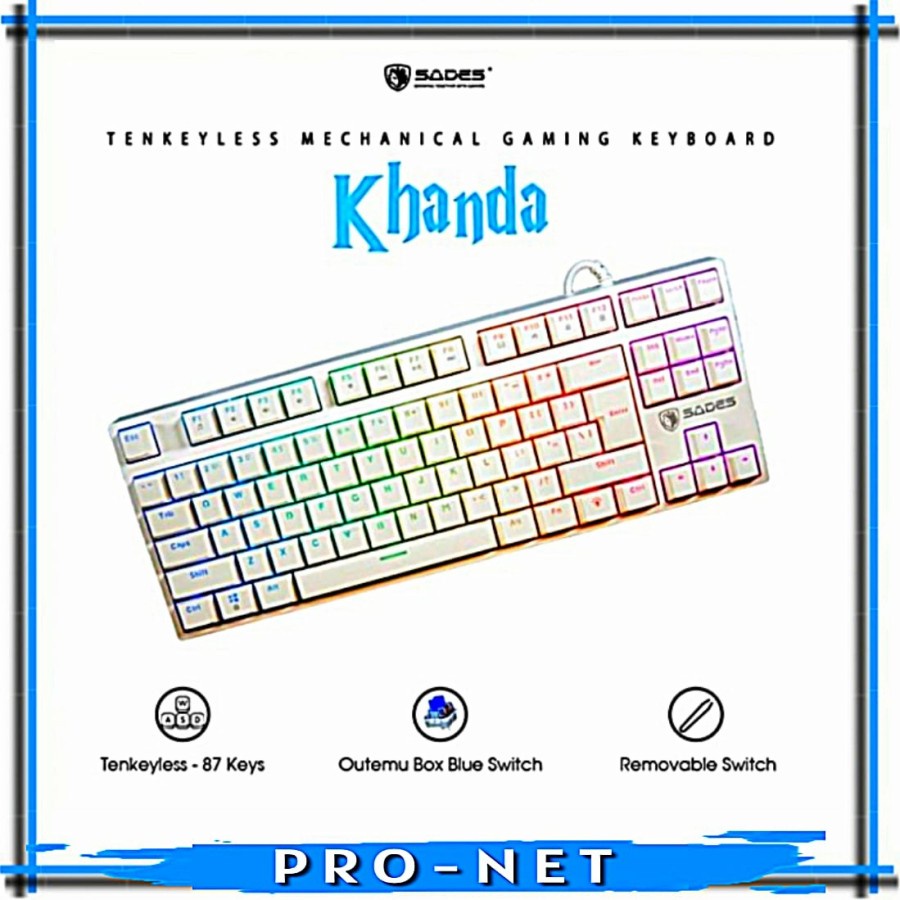 Keyboard GAMING RGB SADES Mechanical TKL KHANDA warna putih dan hitam