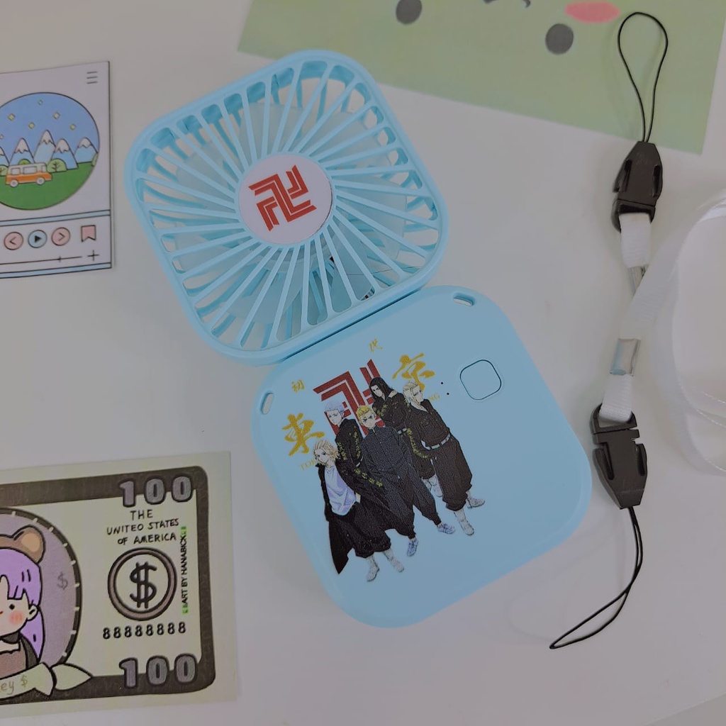 Sitting Fan Necklace Kipas Duduk Kipas Tangan Anime Tokyo Revengers One Piece Demon Slayer Hand Fan 