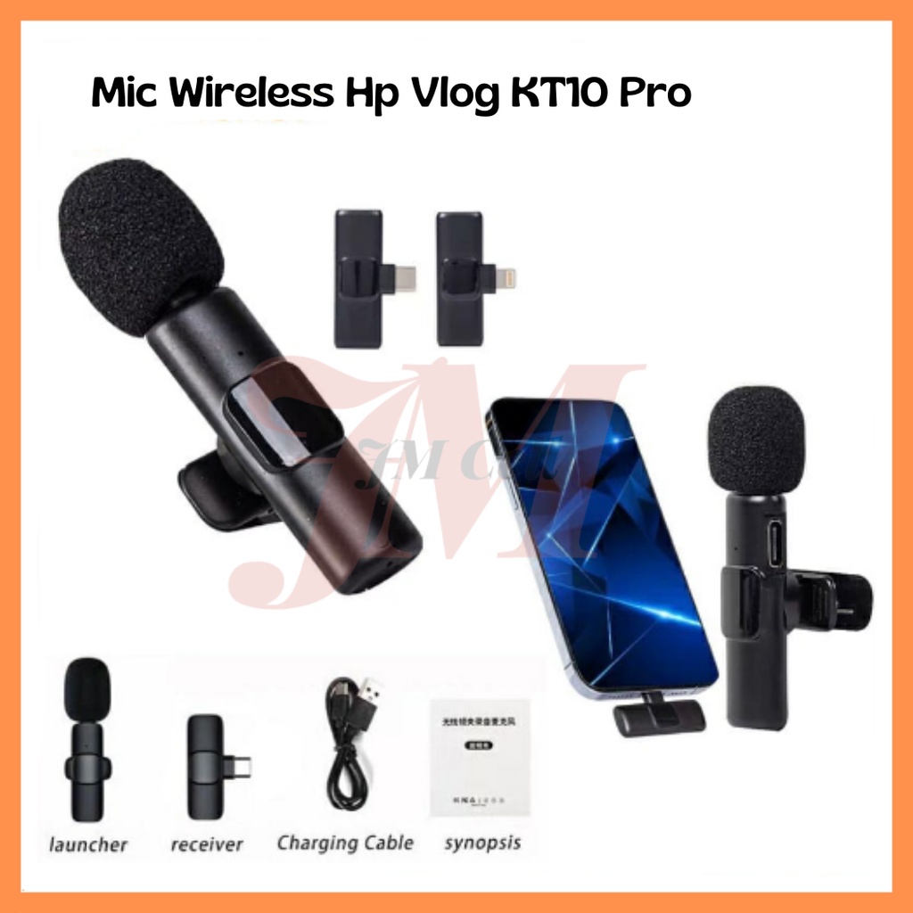 Jual Microphone Wireless Mini Clip On KT10 Pro Mic Youtuber Vlogger For