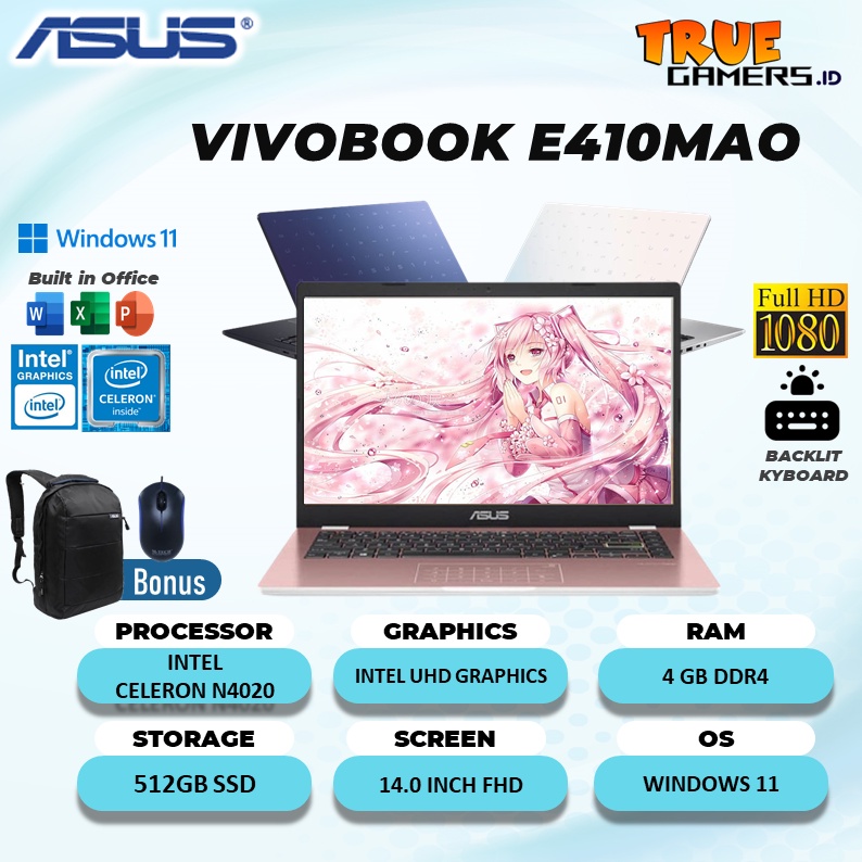 Laptop Asus Vivobook GO 14 E410KA | E410MA | L510MA N4500 8GB 512GB WINDOWS 11 14.0&quot;&amp;15.6&quot;
