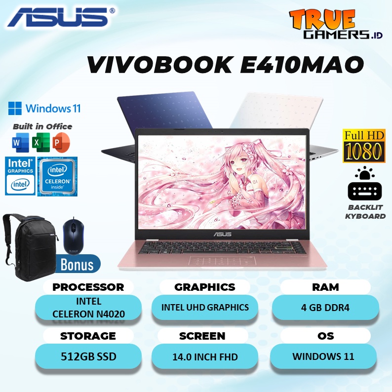 Laptop Asus Vivobook E410MA&amp;L510MA N4020 4GB 128GB-512GB Win10 14.0&quot;&amp;15.6&quot;