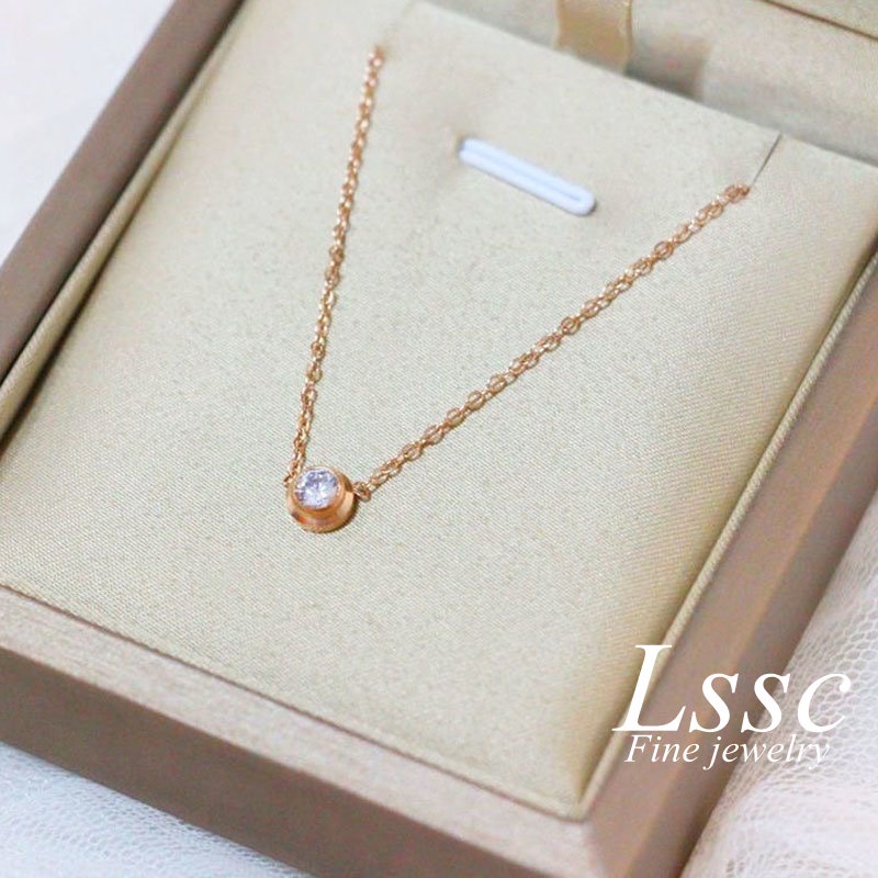 Kalung Titanium Permata Satu Mewah Emas 18K Anti Karat Perhiasan Aksesoris Wanita Fashion Korea