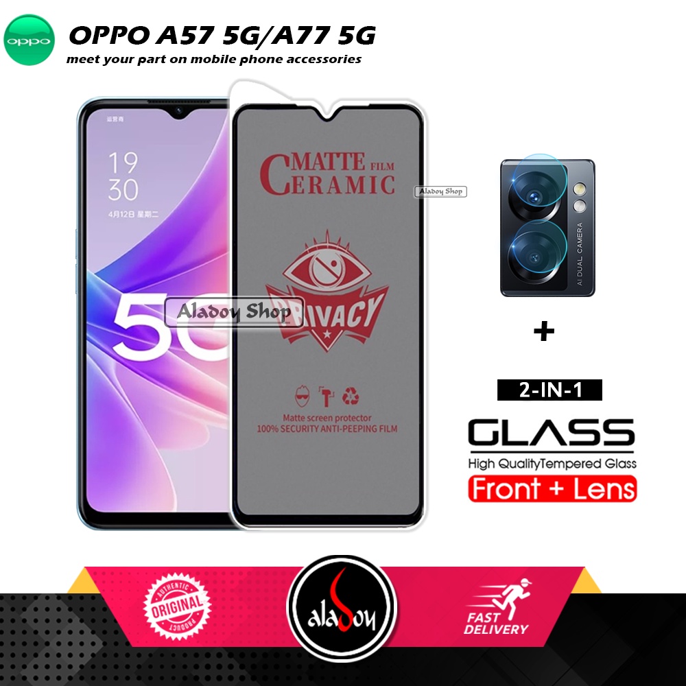 PAKET 2IN1 Anti Gores Privacy Oppo A57 5G/A77 5G + Tempered Glass Kamera