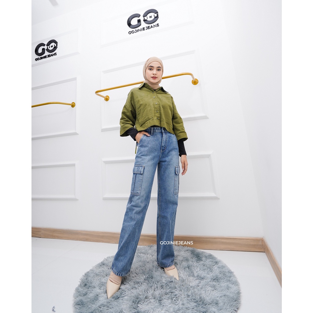 GOJINIEJEANS - Highwaist Cargo Pants Snow Dark Blue - 5065 - CARGO COOL