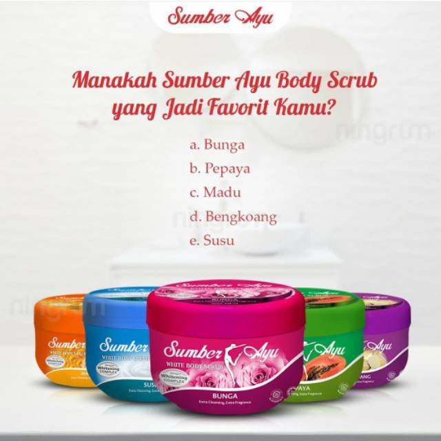 Ningrum - Sumber Ayu Body Scrub Lulur Mandi 250G | Lulur Murah Lulur Pencerah Pemutih | Scrub Mandi Sumber Ayu Original BPOM - 7401