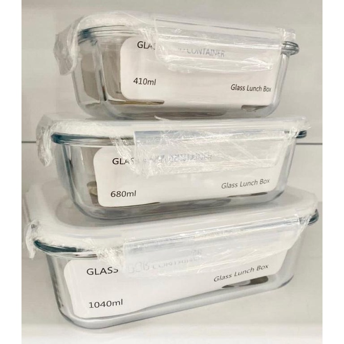 GLASSLOCK LUNCH SET/TEMPAT MAKAN WADAH KACA/FOOD STORAGE CONTAINER3in1