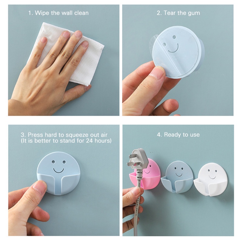 [Harga Grosir] Charger Telepon Memperbaiki Rak Bebas Pukulan Bulat Smiley Hooks Self Adhesive Power Plug Holder Hemat Ruang Serba Serbi Organizer Alat Untuk Kamar Mandi Dapur Kantor