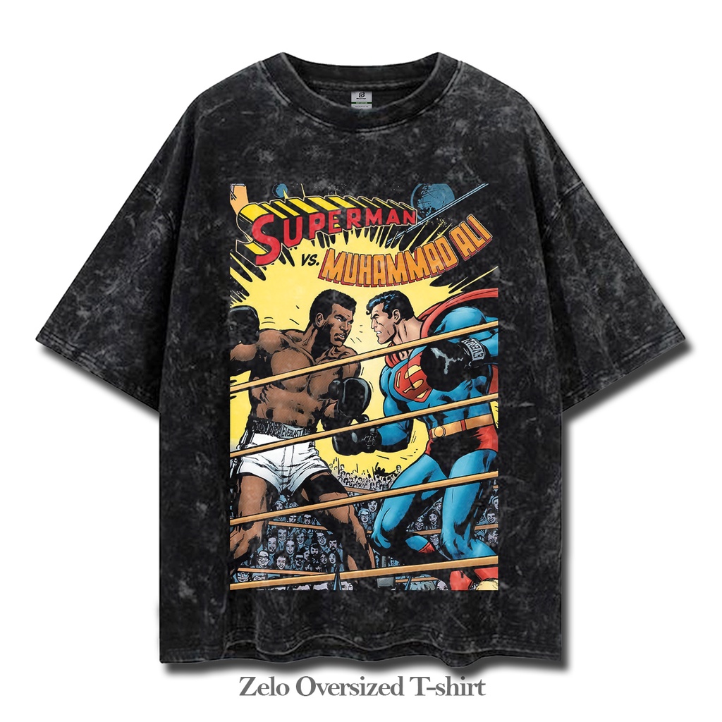 Muhammad Ali Oversized T-Shirt Stone Wash Superman Kaos washed Oversize Muhammad Ali Vintage Tee