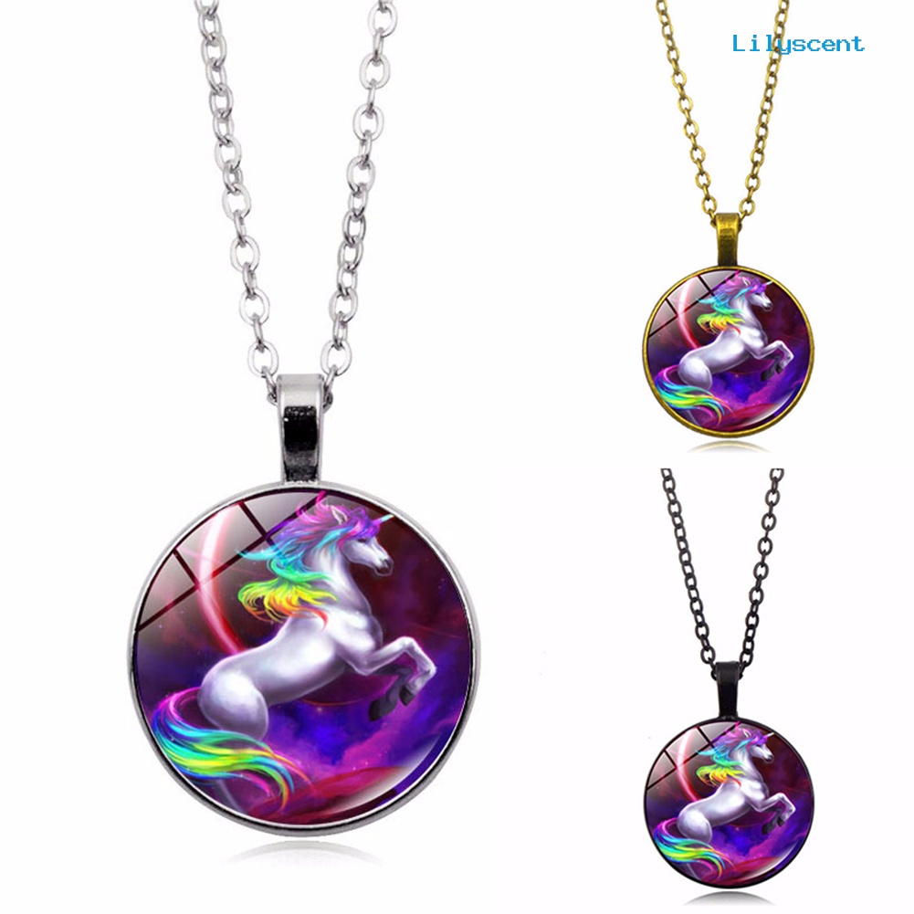 [LS] Fashion Colorful Unicorn Pendant Kalung Pria Wanita Perhiasan Pesta Cocktail