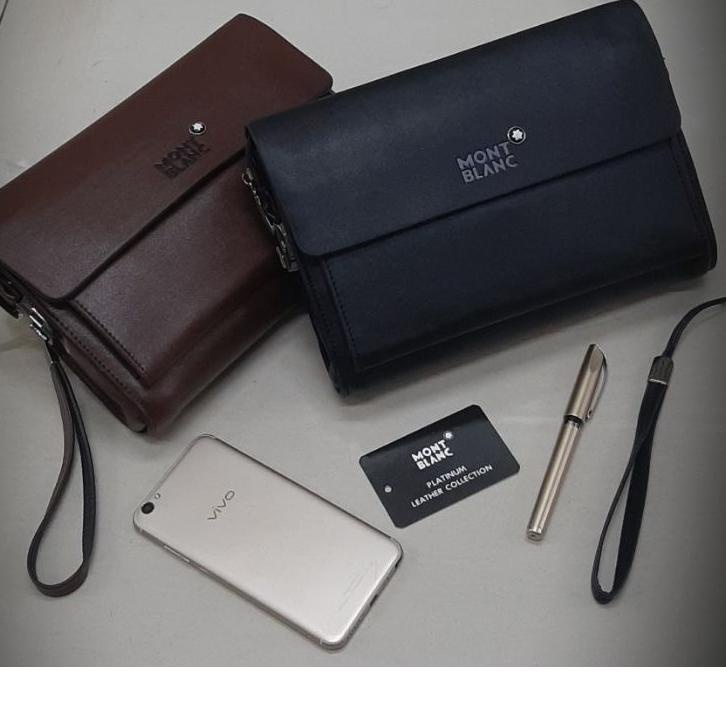 Lagi Tren.. Handbag/Clutch Montblanc platinum leather Pria & Wanita Mewah + Pulpen