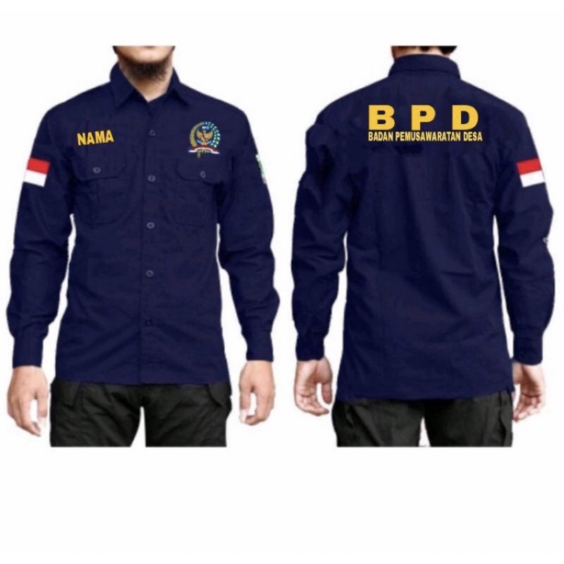 Seragam Kerja Kemeja PDH Baju Dinas BPD Badan Permusyawaratan Daerah Lengan Panjang Warna Navy Biru 