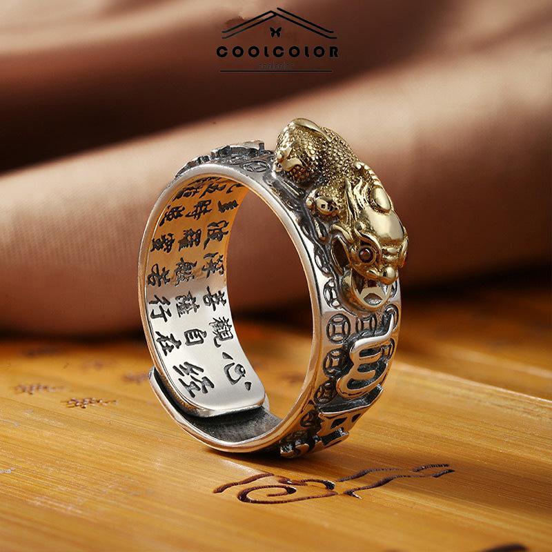 COD❤️Cincin Pengawal Pria Tren Retro Kepribadian Pola Hewan Cincin Pixiu Terbuka- cl
