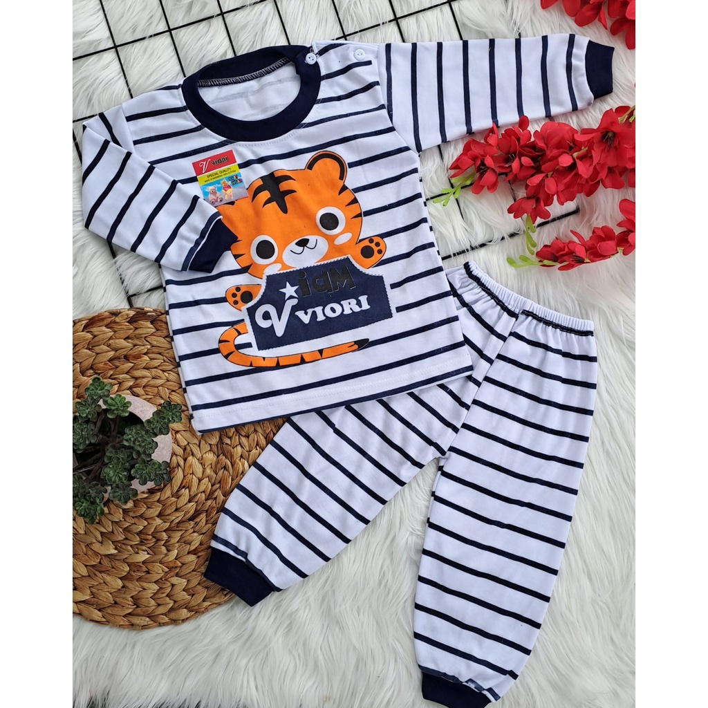 stelan baju bayi laki laki perempuan lucu murah motif MACAN SALUR PANJANG 3-18 bulan