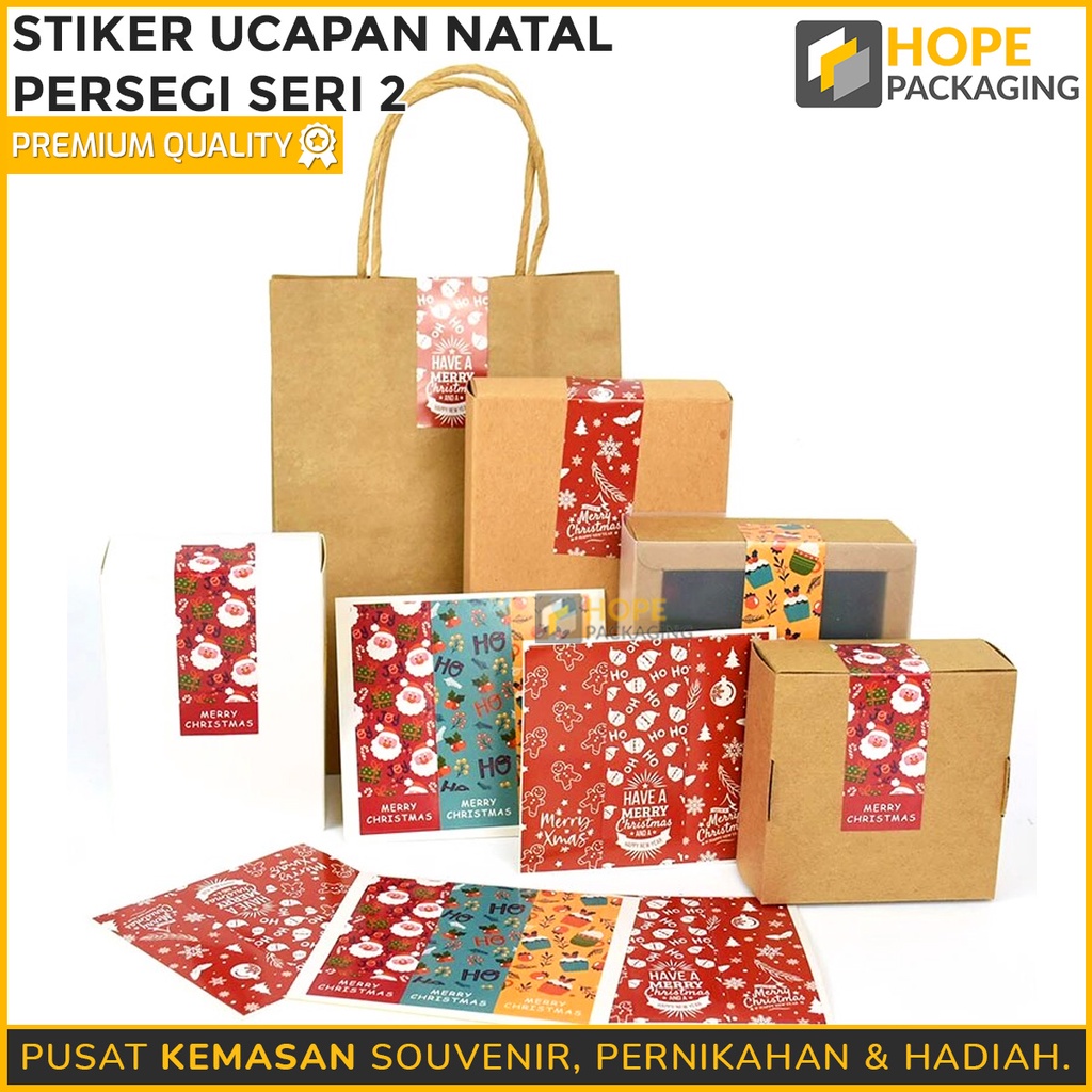 (1 pack : isi 20 lembar/dapat 60 sticker) STICKER UCAPAN NATAL PERSEGI seri 2 stiker kotak lucu packing hampers souvenir makanan