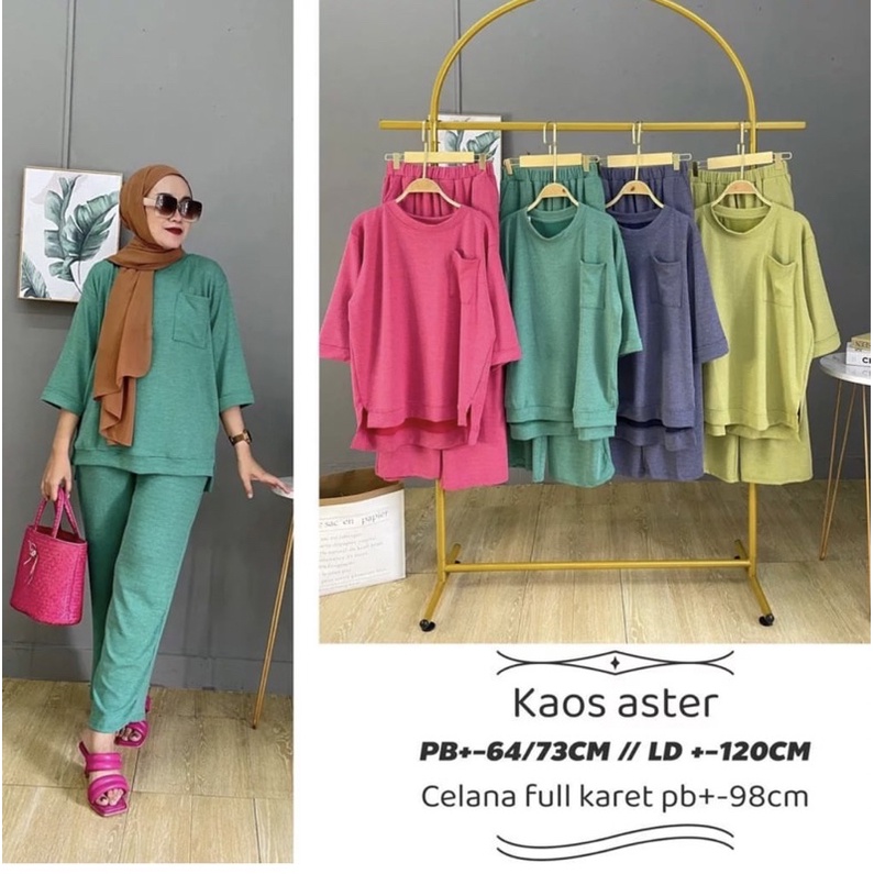 setcel oversize merk clarke setelan celana wanita kaos knit aster