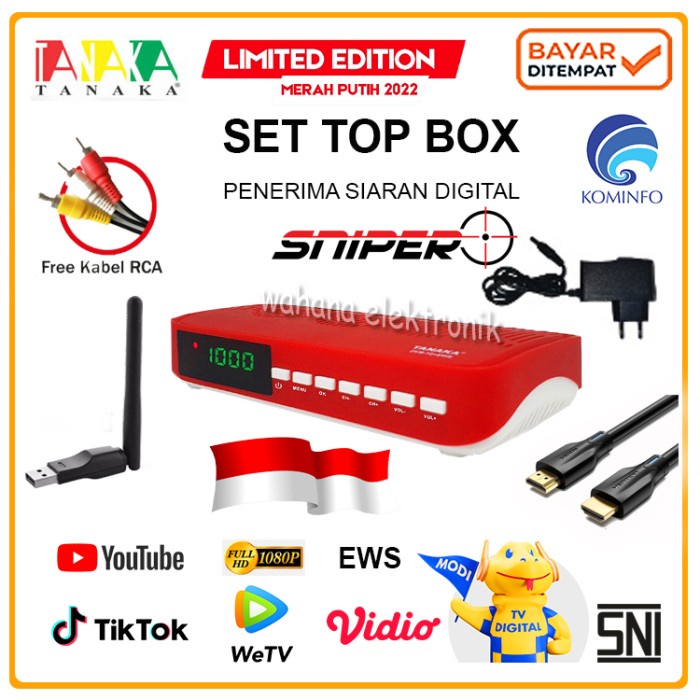 TANAKA SNIPER SET TOP BOX STB DVB T2 TV DIGITAL RECEIVER DVB2IP TERBAIK