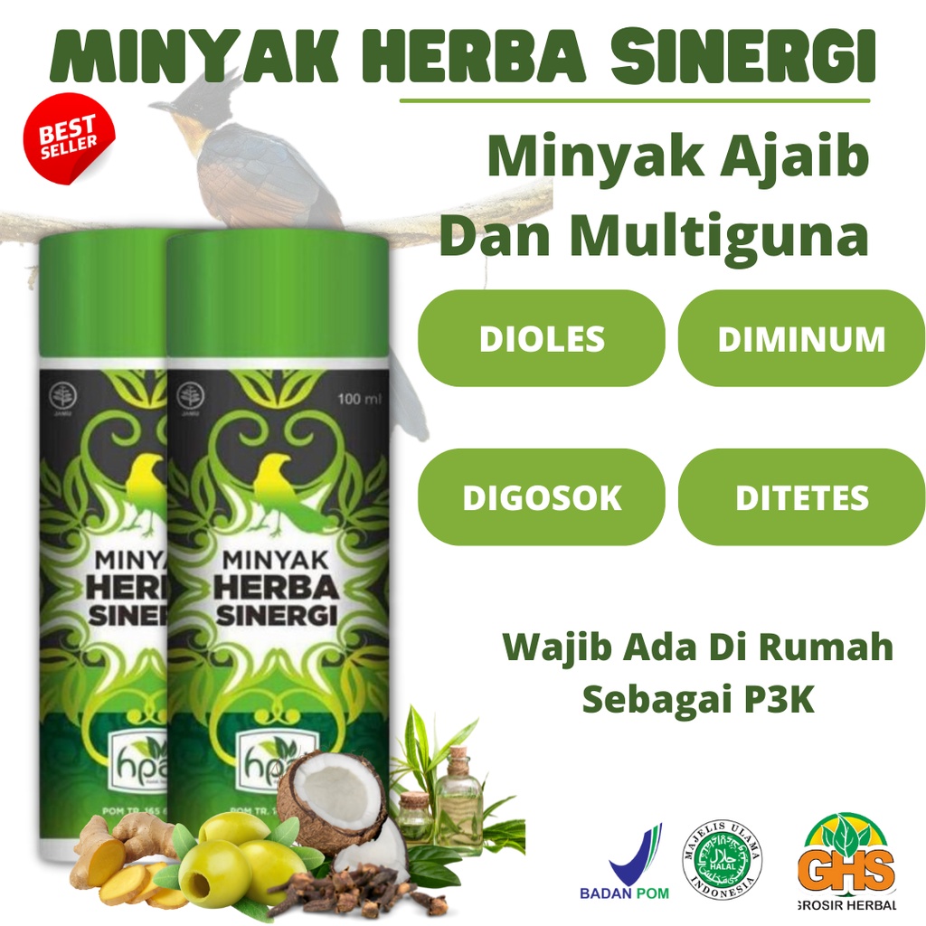 Minyak Herba Sinergi / MHS / herbal serbaguna / pijat urut luka gosok gatal asli hni hpai / Herbal B