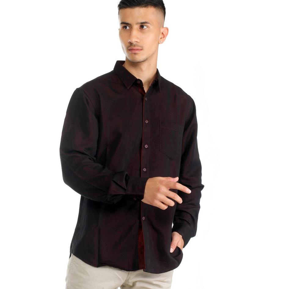 "KNA.22De22ˢ" Benhill Kemeja  Pria Double Face Lengan Panjang Maroon 24090-11404-23168