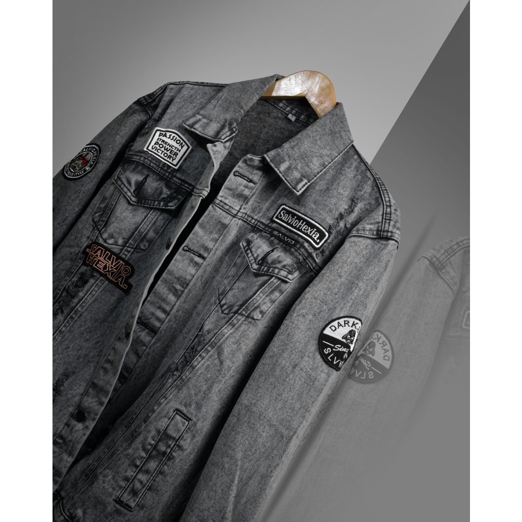 Bayar Ditempat/ jaket jeans pria terbaru 2022 /jaket pria emblem/ jaket jeans pria bordir terbaru/ jaket pria keren/ jaket pria denim jeans bermotif emblem bordir