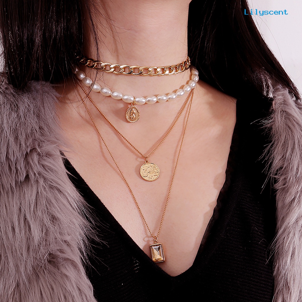 [LS] Liontin Vintage Kalung Multilayer Dekorasi Perhiasan Eye-catching Untuk Club