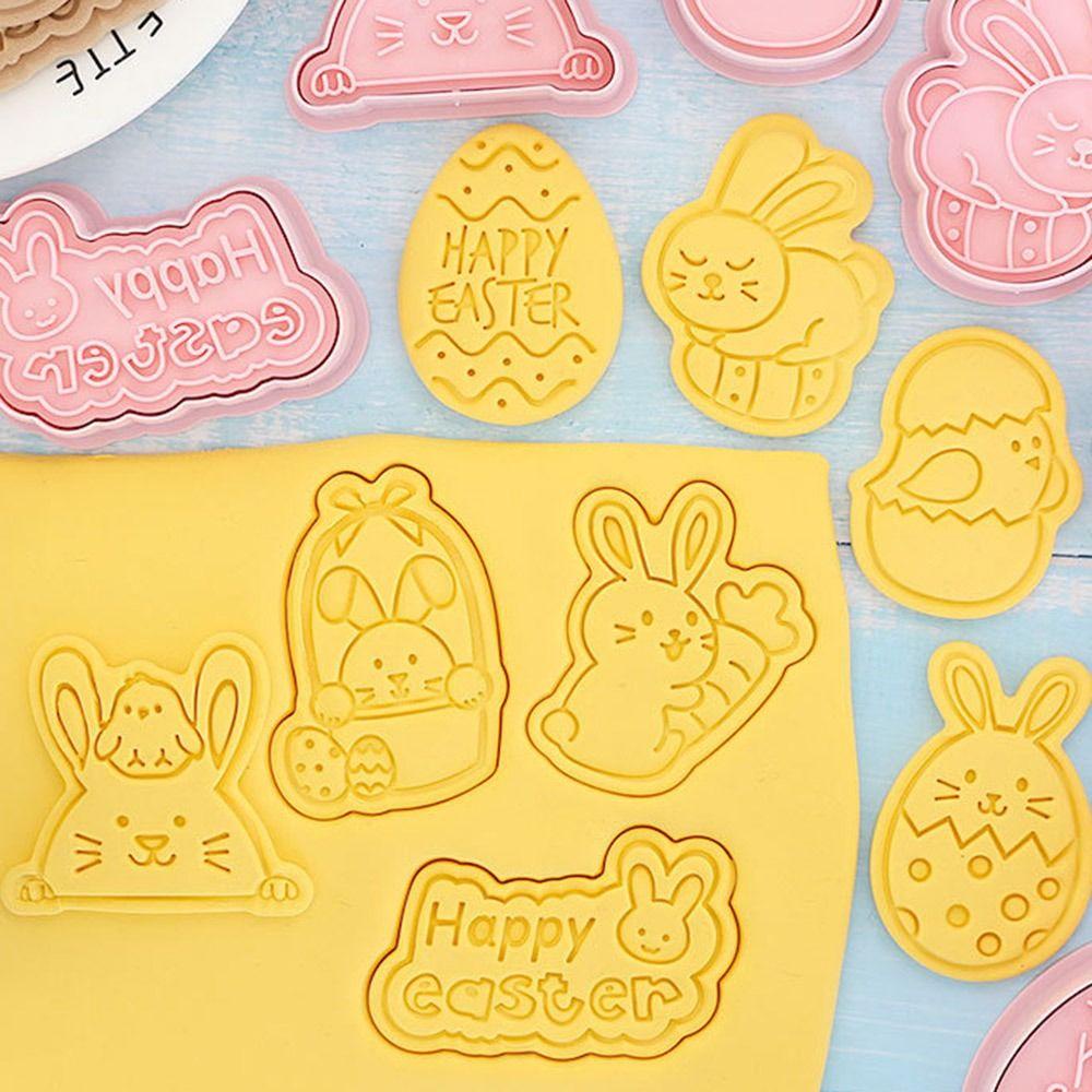 Preva 8pcs/set 3D Easter Rabbit Food Fondant Pastry Dekorasi Cetakan Kue Plunger Cookie Cutter