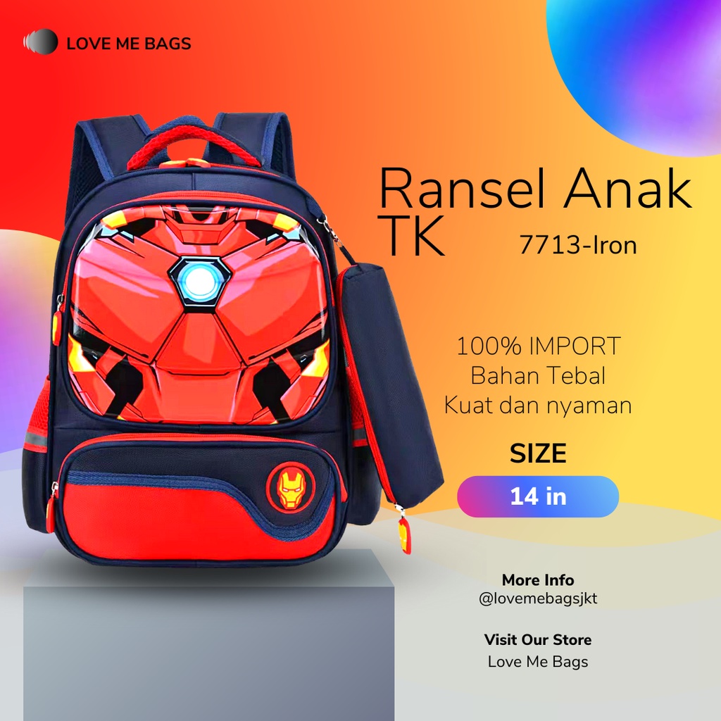 LMB Tas Anak Laki Laki TK Paud Sekolah Import Bahan Nilon Kualitas Premium Kuat Dan Tebal Karakter Superhero Timbul 6D