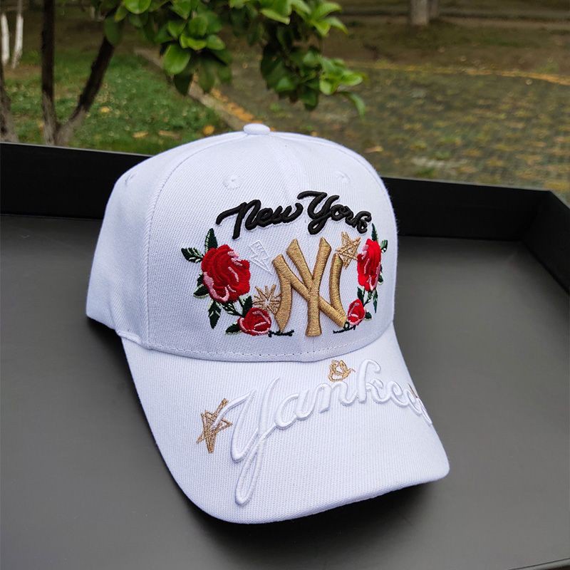 Topi Baseball Caps MLB NY New York Yankees Putih Emas White Gold Bunga Flower Bordir IMPORT