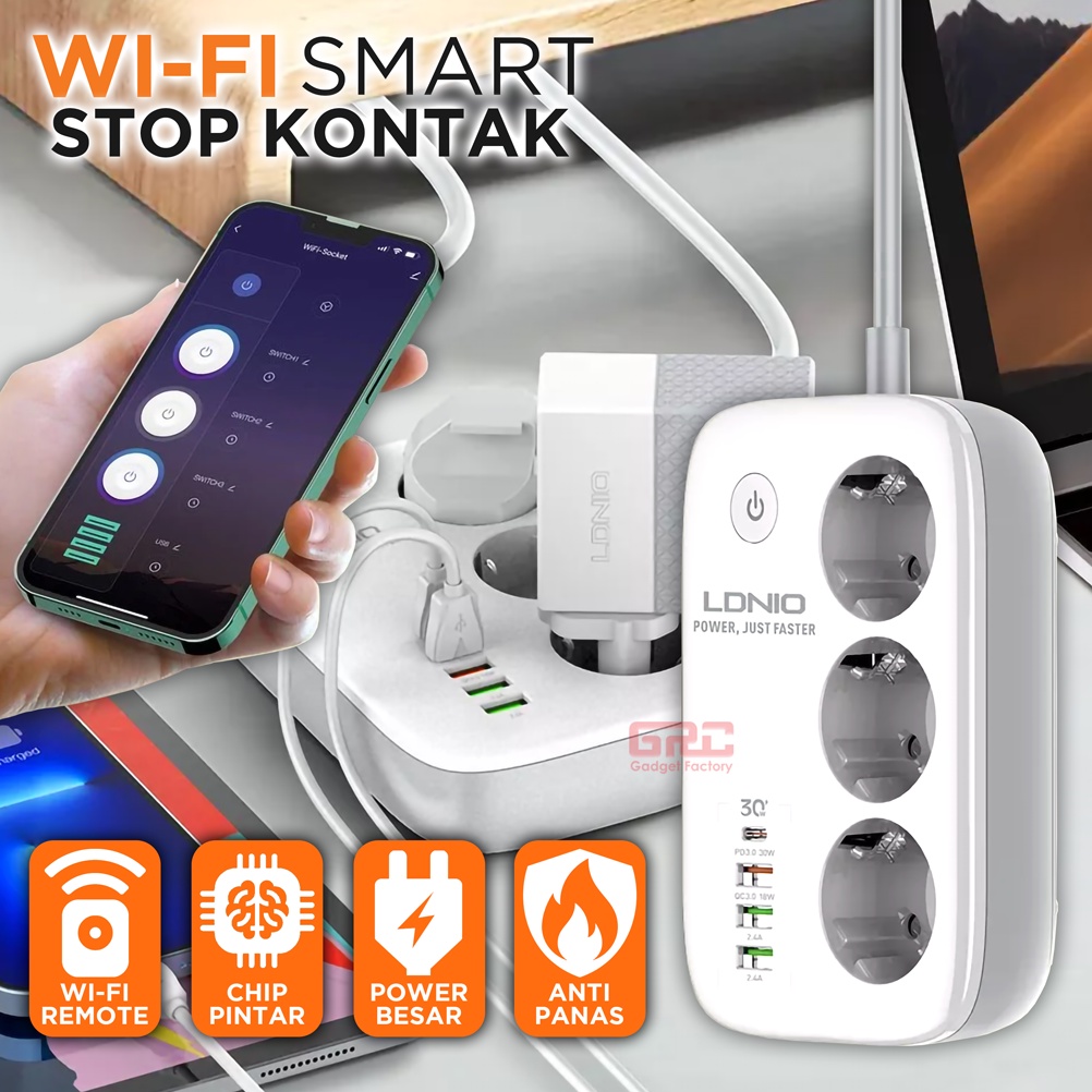 Stop Kontak Smart Power Wireless 3 Socket USB Charger Colokan Listrik