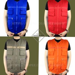 ボ Jaket Rompi Hitam Drill Lapangan Pria Cowok Mancing Tactical Motor Vest Kantong Banyak Murah Serag